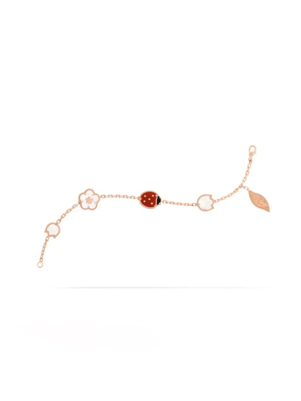 Rose Gold Lucky Charm Bracelet with Red Enamel Accent